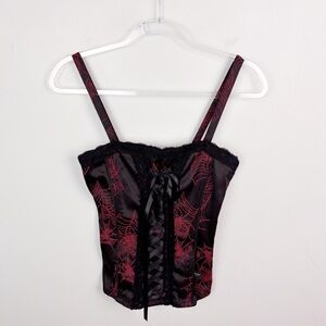 TRIPP NYC Spider Web Print Corset Top Red & Black Size Small